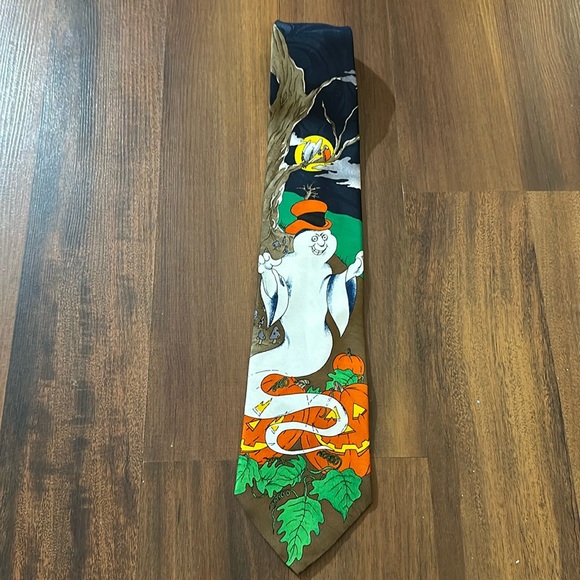 Novelties Hallmark Cards MMG Halloween Pumpkin Ghost Holiday Neck Tie, USA made - Picture 2 of 10